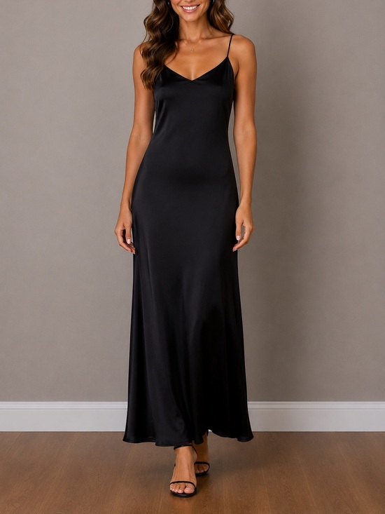 Forever 21 Dresses & Skirts - FOREVER 21 BLACK SATIN SLIP MAXI DRESS | ADJUSTABLE STRAPS | FORMAL | SIZE SMALL
